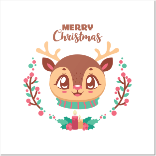 Cute festive reindeer design Posters and Art